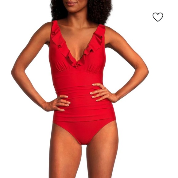 DKNY NWT Ruffle Plunge‎ Underwire Tummy Control One-Piece Swimsuit Size S/P - Picture 2 of 16